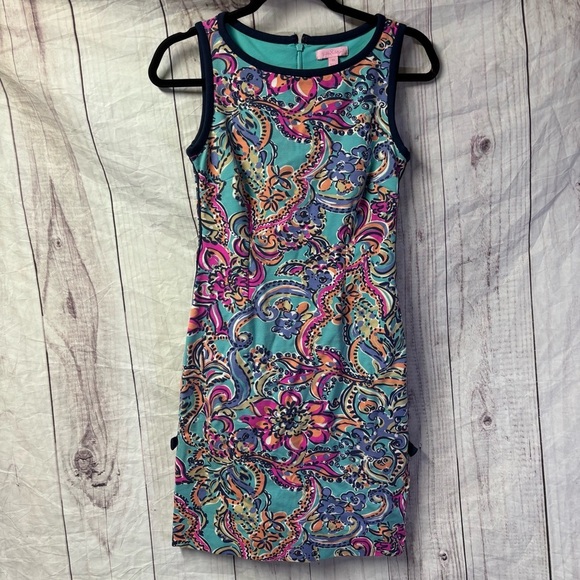 Lilly Pulitzer Dresses & Skirts - Lilly Pulitzer Francesca Aqua Bait Sleeveless preppy Paisley Print Dress XS